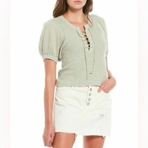 FINAL PRICE Free People FP One Hayden Thermal Waffle Knit Puff Sleeve Lace-Up